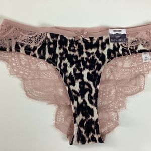Cacique Sexy Nylon Cheeky Panty Lace Strappy Bottom Size 0/2 Animal Print NWT